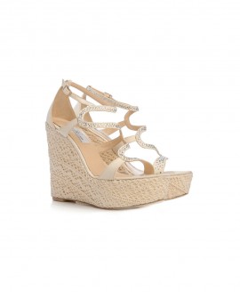 Bridal Wedges Sandals With Lace And Creme Satin And Swarovski Crystals Mod.2375w